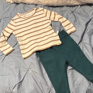 Rise Little Earthlings Striped Waffle Top and Green Pants Set 12-18M